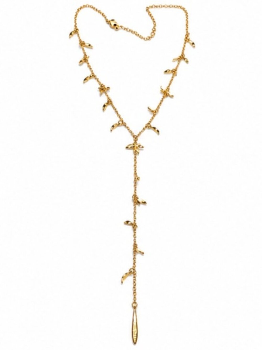 Long Y Petal Necklace Gold New In Box Fast Shipping